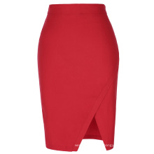 Kate Kasin Women's High Waist High Stretchy Irregular Hem Hips-Wrapped Summer Short Red Skirt KK000287-2